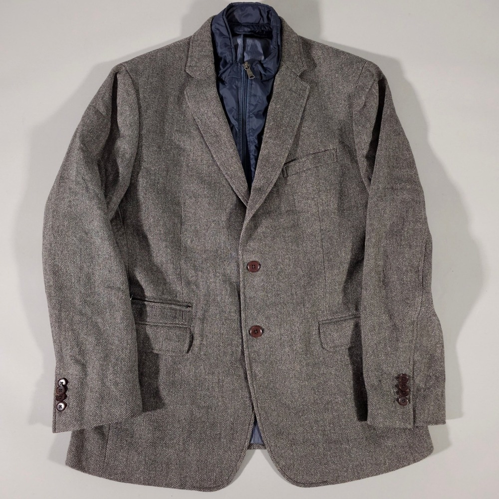 Banana Republic Blazer Mens 42R Brown Herringbone Wool Blend Quilted Bib Bibbed